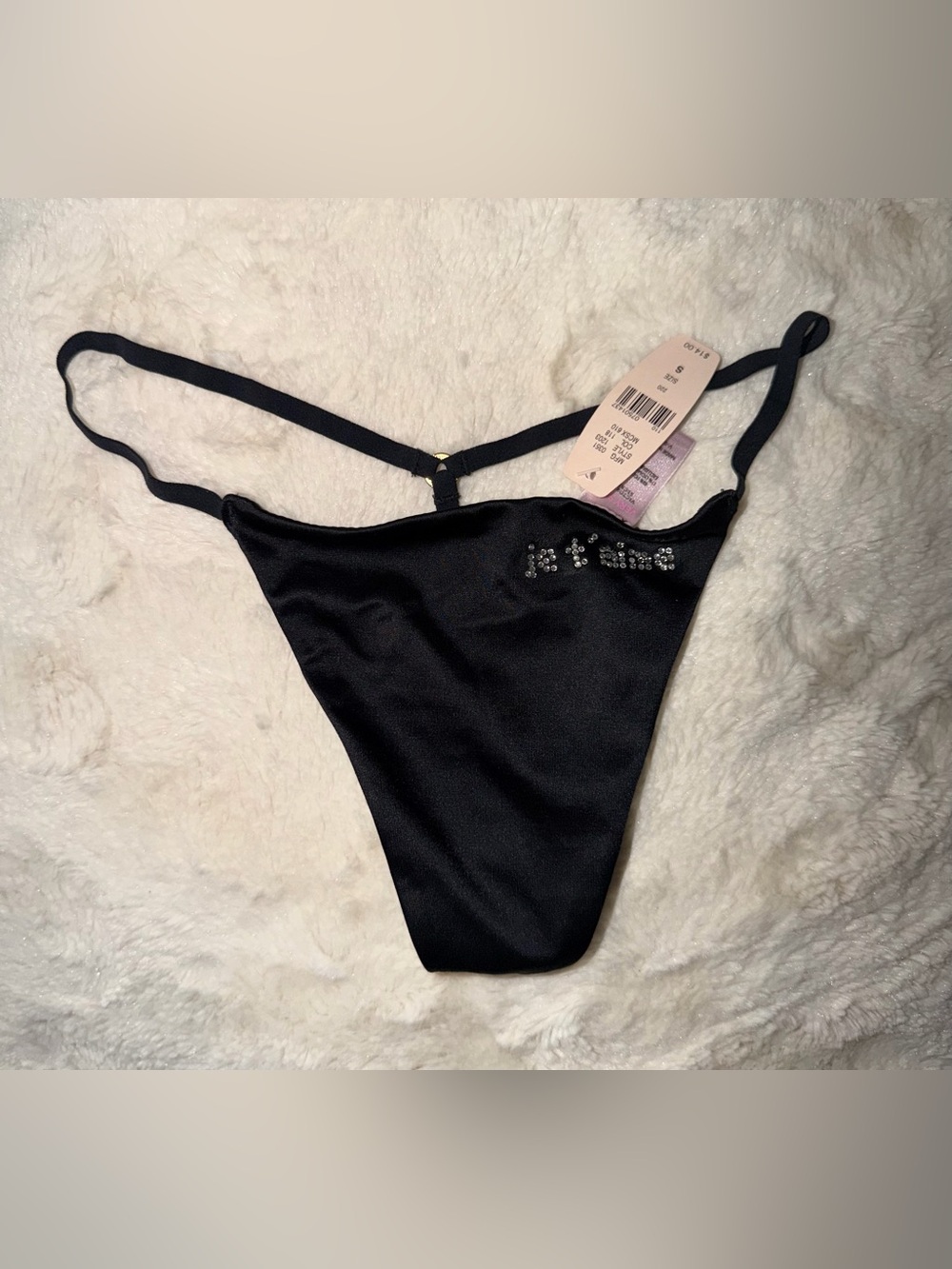 Women’s Bramd Mew W/Tags - Black Rhinestone Logo Thong Panty - Women Intimates